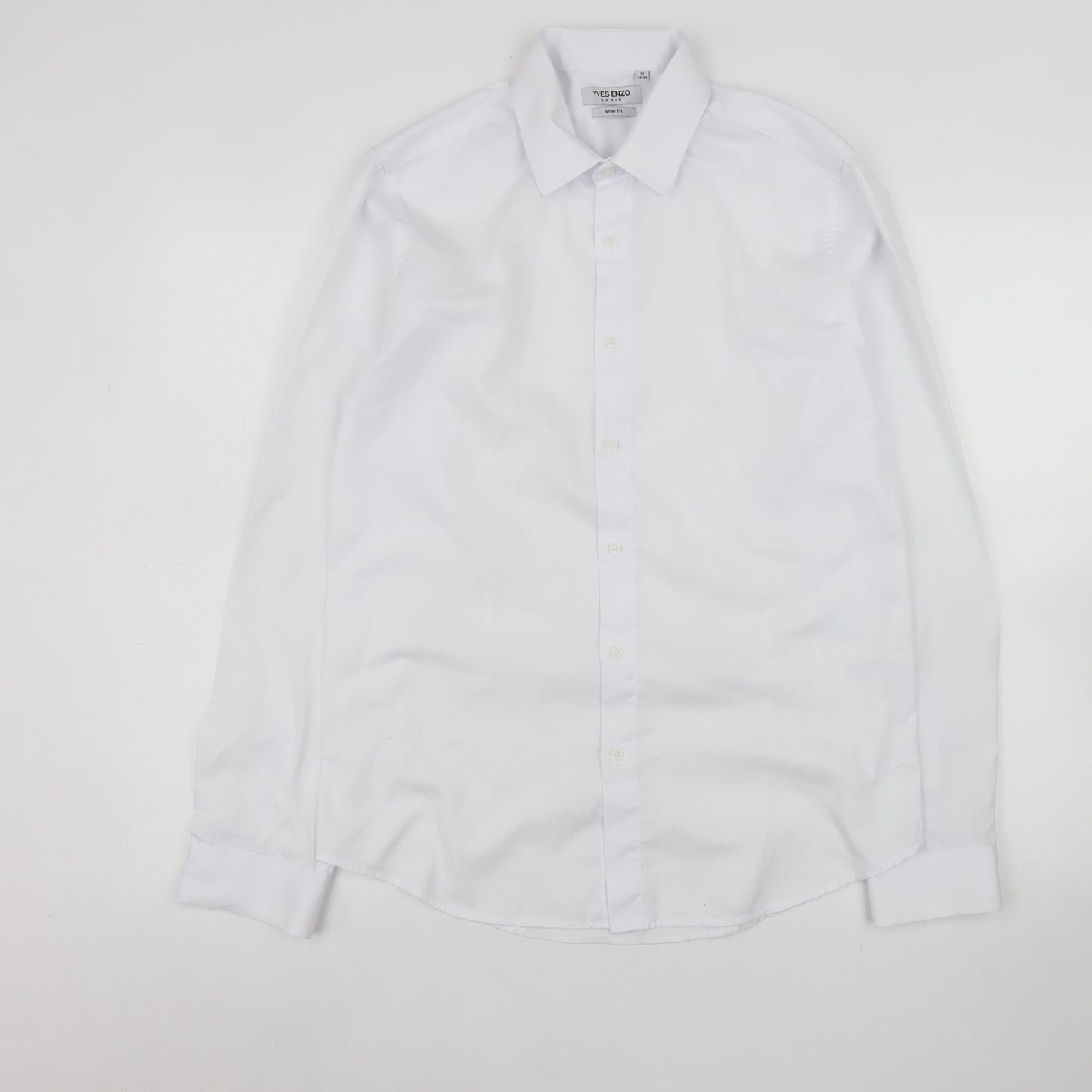 Yves Enzo Men's White Slim Fit Long Sleeve Dress Shirt M 39cm