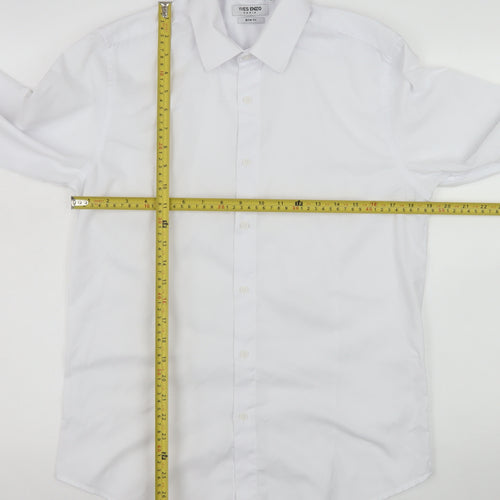 Yves Enzo Men's White Slim Fit Long Sleeve Dress Shirt M 39cm