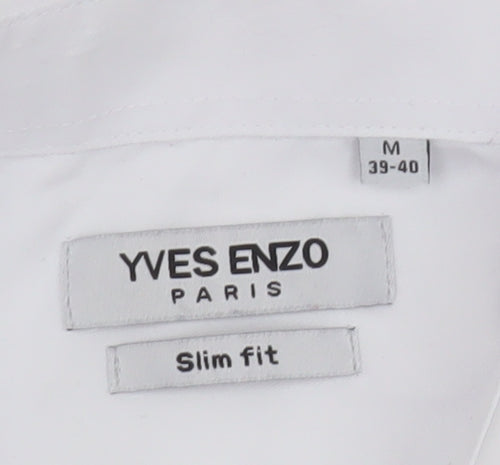 Yves Enzo Men's White Slim Fit Long Sleeve Dress Shirt M 39cm