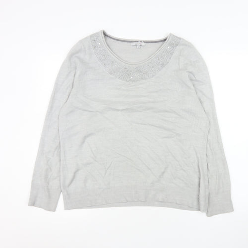 Marks and Spencer Women’s Grey Beaded Scoop Neck Jumper Size 18