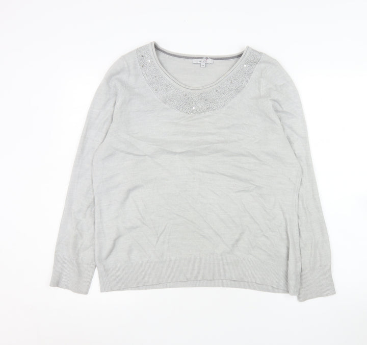 Marks and Spencer Women’s Grey Beaded Scoop Neck Jumper Size 18