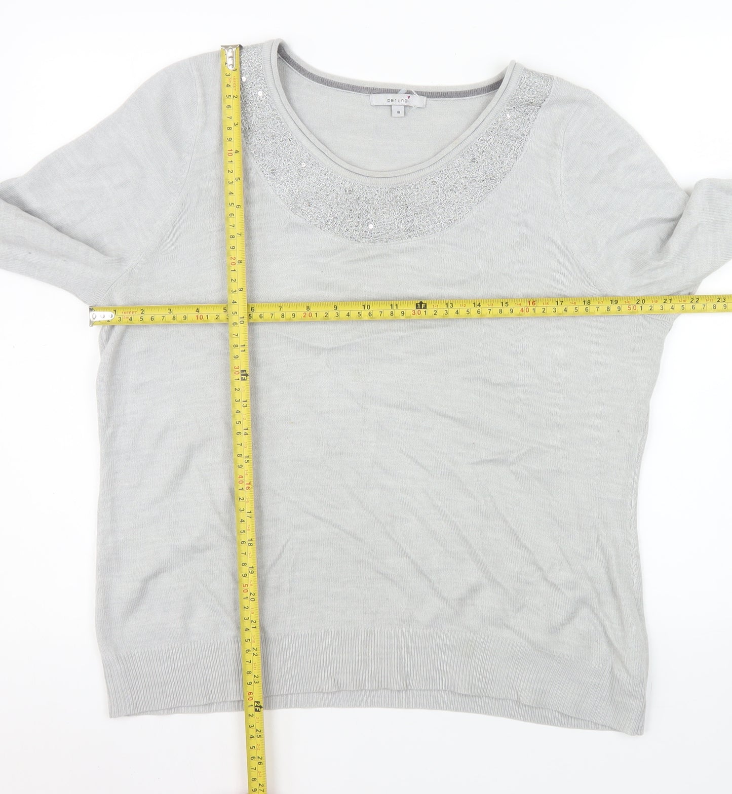 Marks and Spencer Women’s Grey Beaded Scoop Neck Jumper Size 18