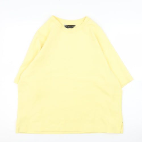 F&F Women Yellow Crew Neck 3/4 Sleeve Cotton Blend T-Shirt Size M