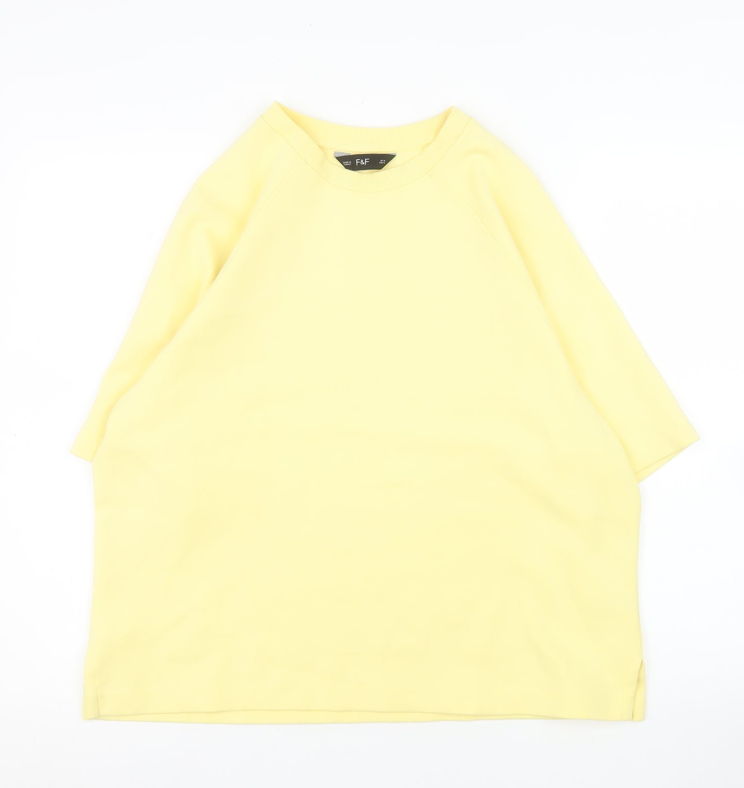F&F Women Yellow Crew Neck 3/4 Sleeve Cotton Blend T-Shirt Size M