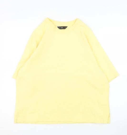 F&F Women Yellow Crew Neck 3/4 Sleeve Cotton Blend T-Shirt Size M
