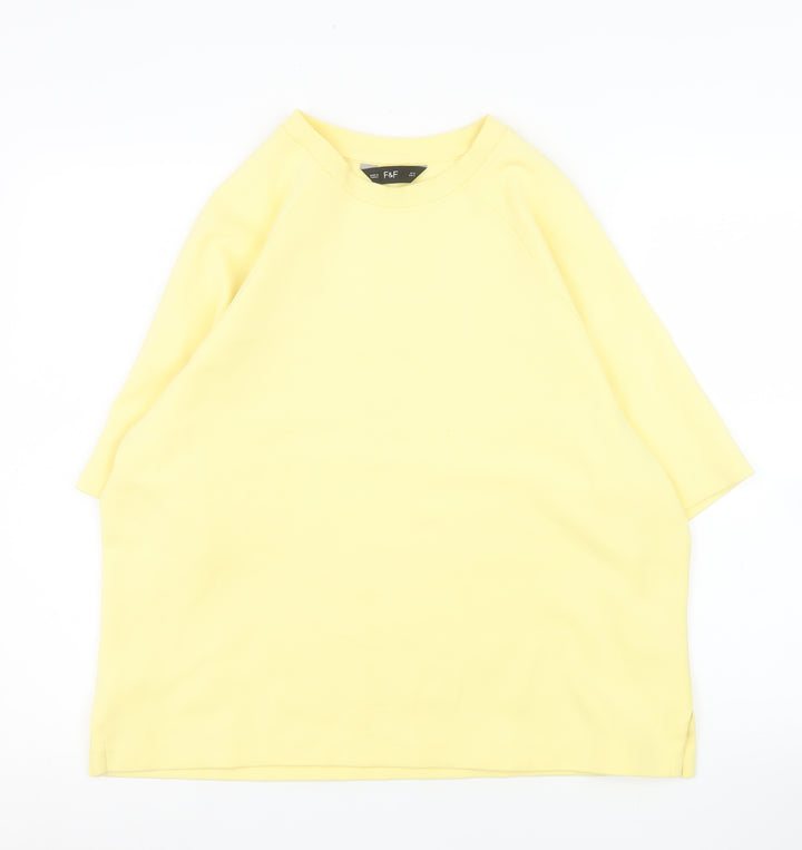 F&F Women Yellow Crew Neck 3/4 Sleeve Cotton Blend T-Shirt Size M