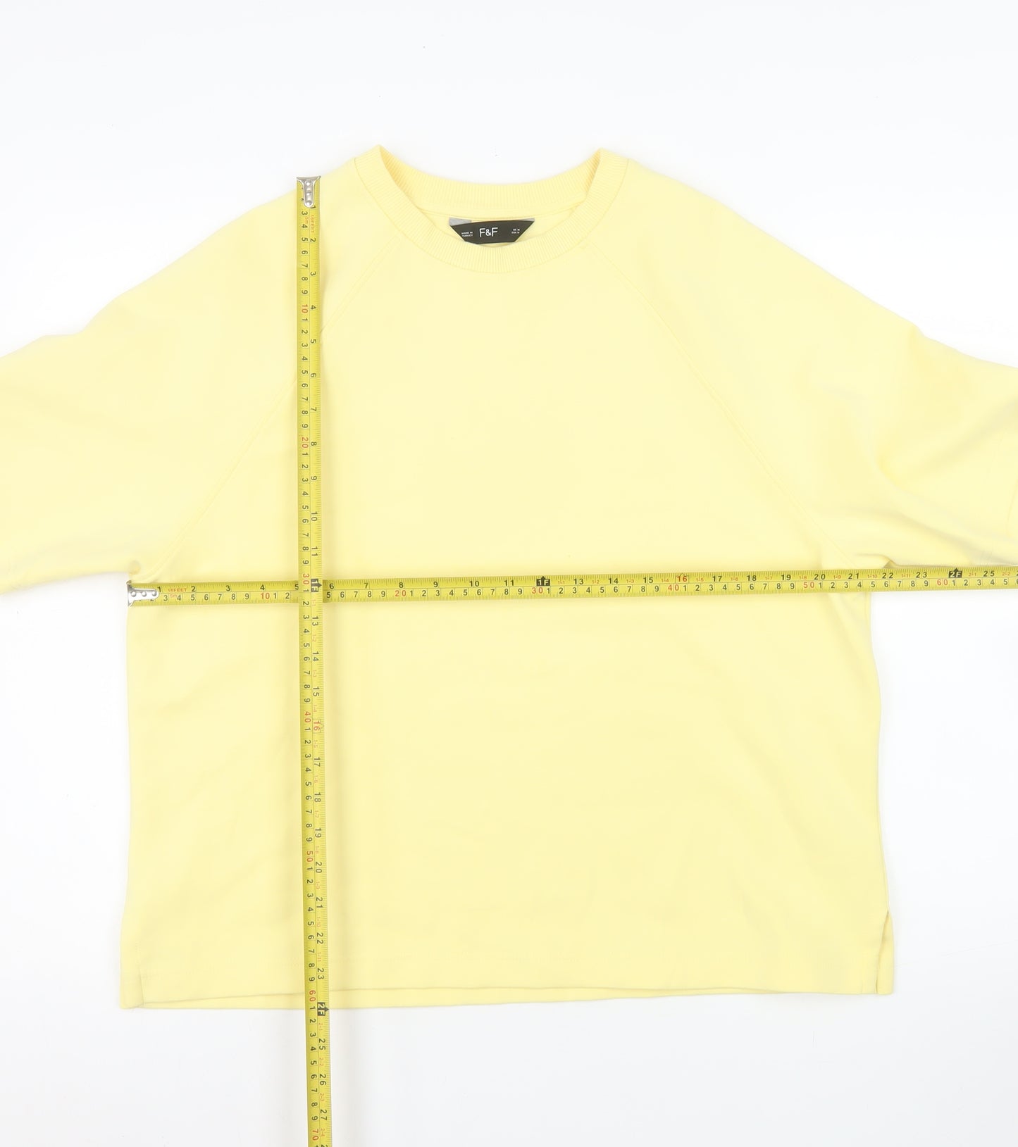 F&F Women Yellow Crew Neck 3/4 Sleeve Cotton Blend T-Shirt Size M