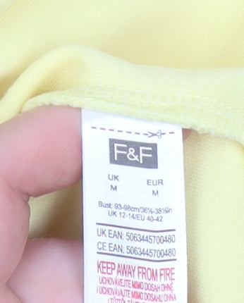 F&F Women Yellow Crew Neck 3/4 Sleeve Cotton Blend T-Shirt Size M