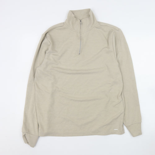River Island Men's Beige 1/2 Zip Mock Neck Sweatshirt Size M
