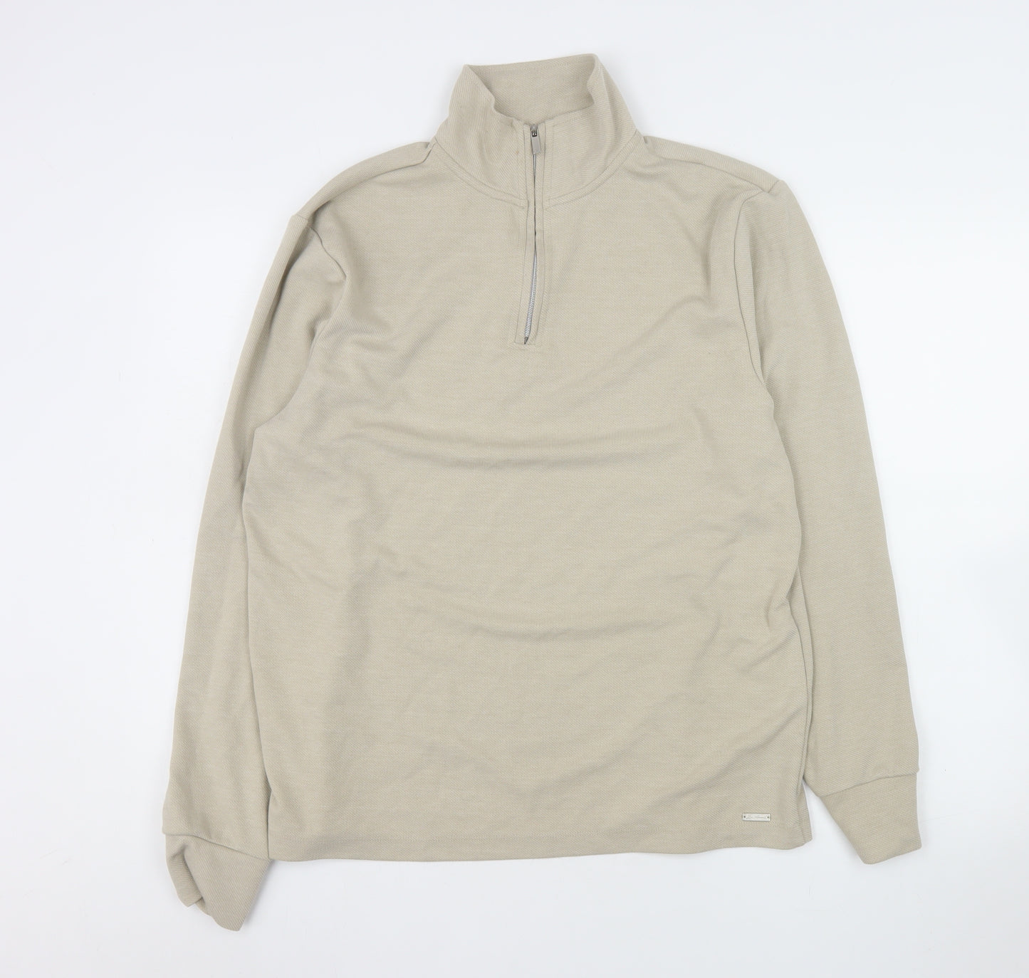 River Island Men's Beige 1/2 Zip Mock Neck Sweatshirt Size M