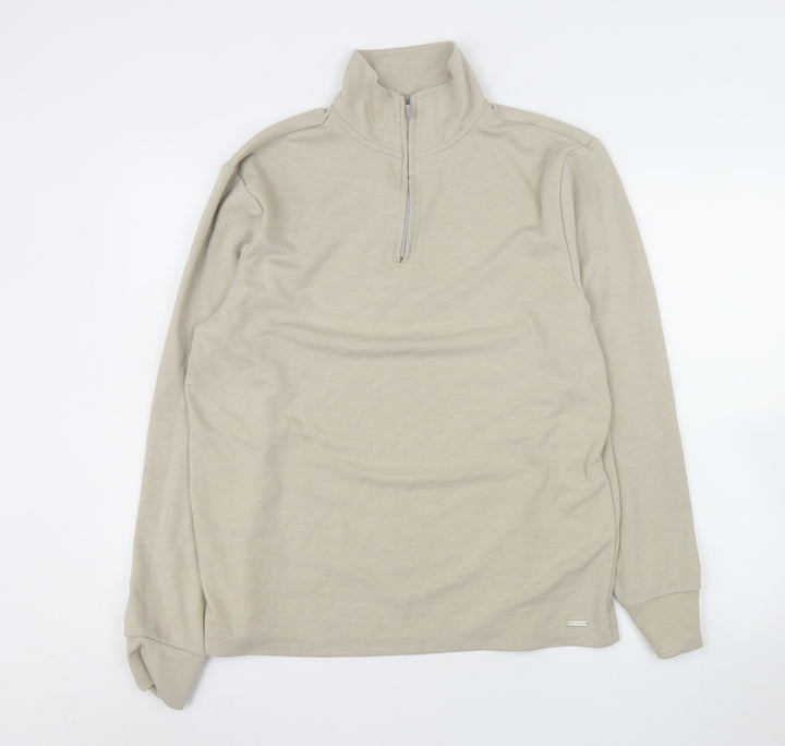 River Island Men's Beige 1/2 Zip Mock Neck Sweatshirt Size M