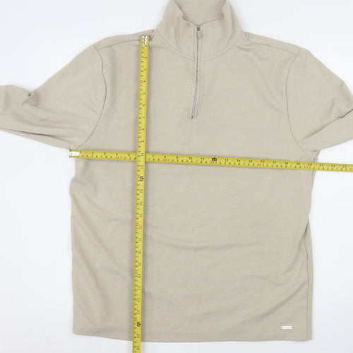 River Island Men's Beige 1/2 Zip Mock Neck Sweatshirt Size M