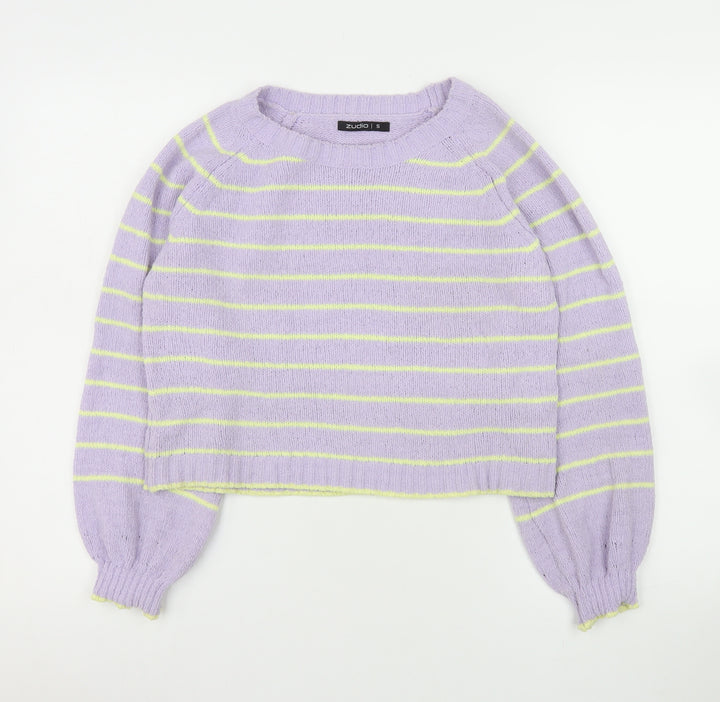 Zudio Women’s Purple Striped Crew Neck Knit Jumper Size S