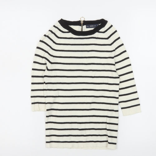 Zara Women Ivory Black Striped Knit Pullover Jumper Size M 12