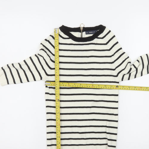 Zara Women Ivory Black Striped Knit Pullover Jumper Size M 12