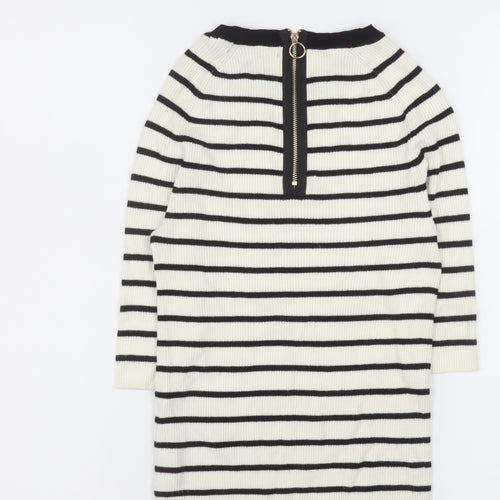 Zara Women Ivory Black Striped Knit Pullover Jumper Size M 12