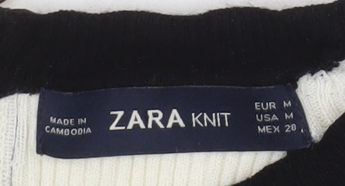 Zara Women Ivory Black Striped Knit Pullover Jumper Size M 12