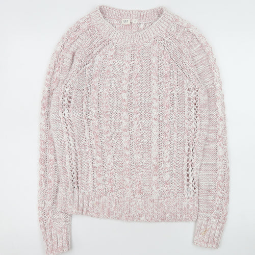 GAP Womens Pink Cable Knit Cotton Blend Jumper Size S
