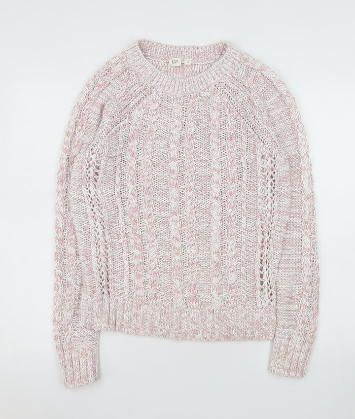 GAP Womens Pink Cable Knit Cotton Blend Jumper Size S