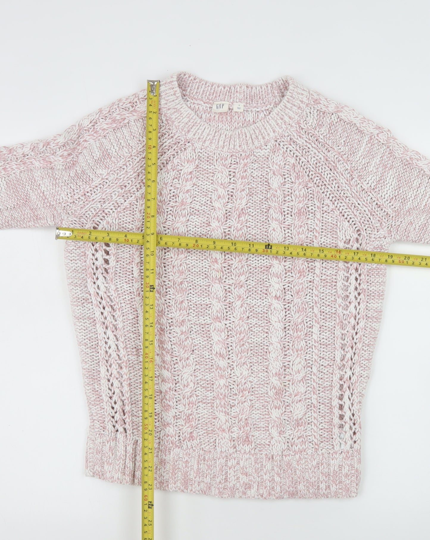 GAP Womens Pink Cable Knit Cotton Blend Jumper Size S