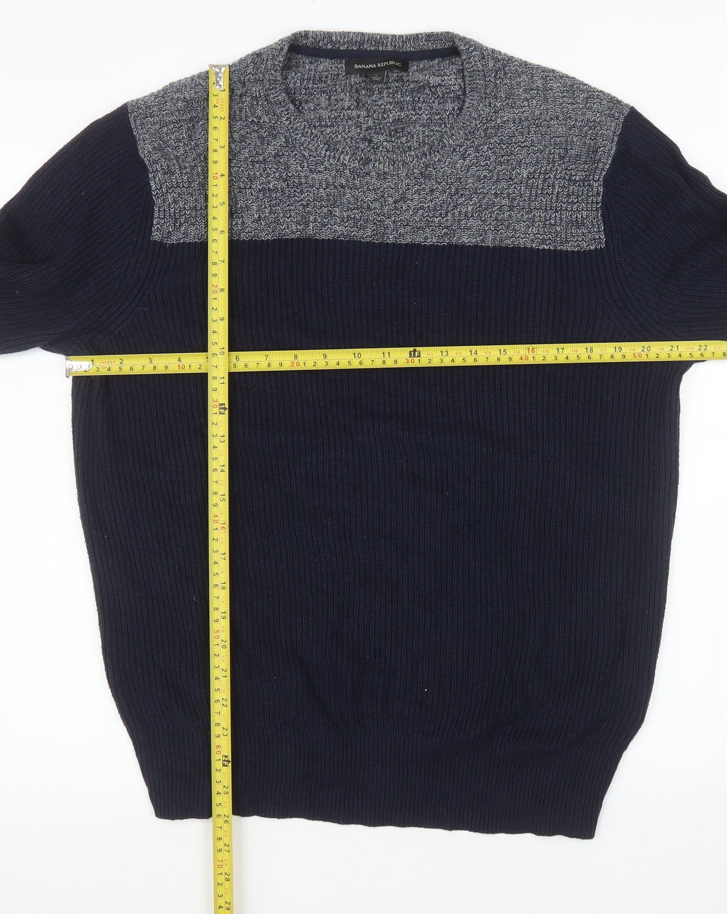 Banana Republic Men Blue Knit Crew Neck Pullover Jumper Size L