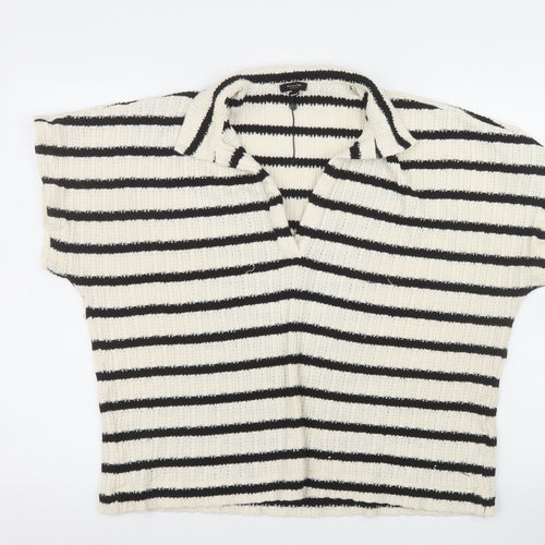 Massimo Dutti Men Black & White Striped Knit Collared L Pullover Jumper