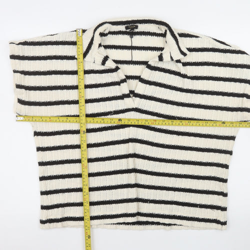 Massimo Dutti Men Black & White Striped Knit Collared L Pullover Jumper