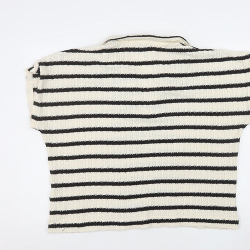 Massimo Dutti Men Black & White Striped Knit Collared L Pullover Jumper