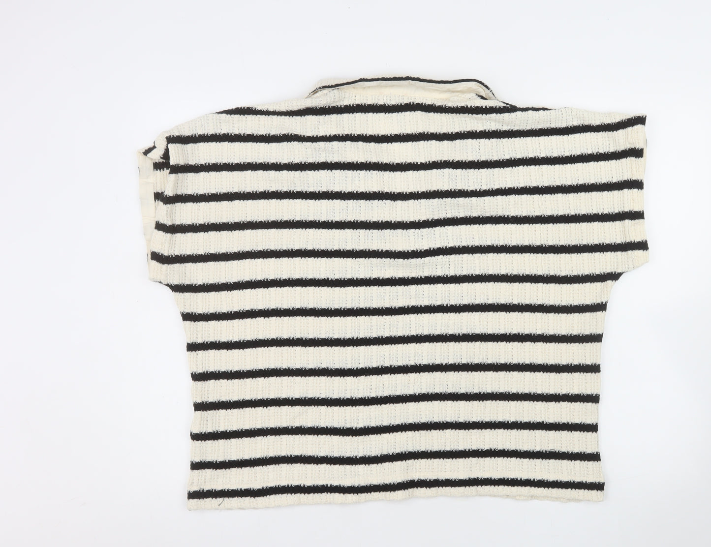 Massimo Dutti Men Black & White Striped Knit Collared L Pullover Jumper