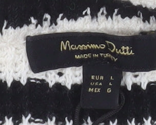 Massimo Dutti Men Black & White Striped Knit Collared L Pullover Jumper