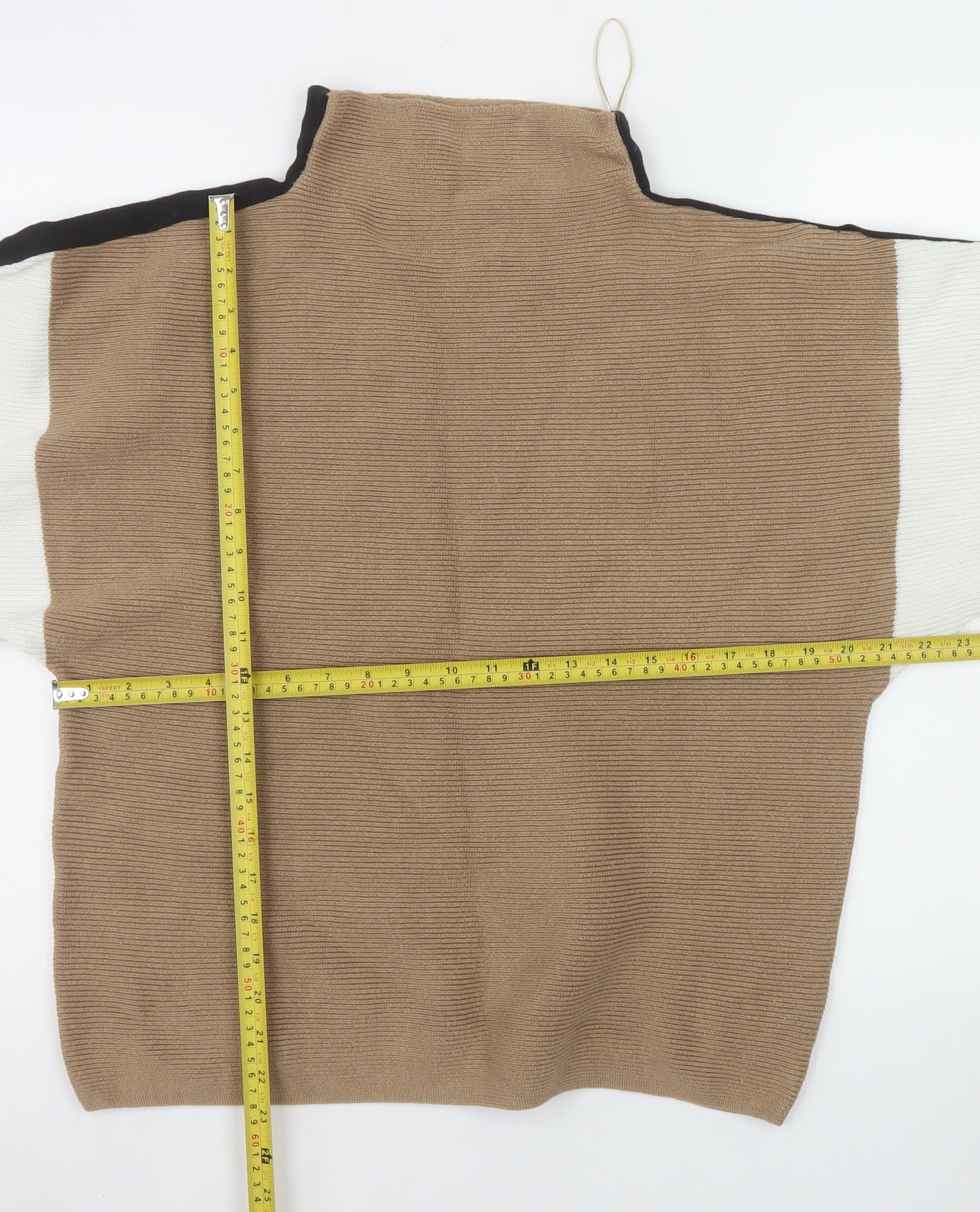 M&Co Women’s Beige High Neck Cotton Knit Jumper Size 14