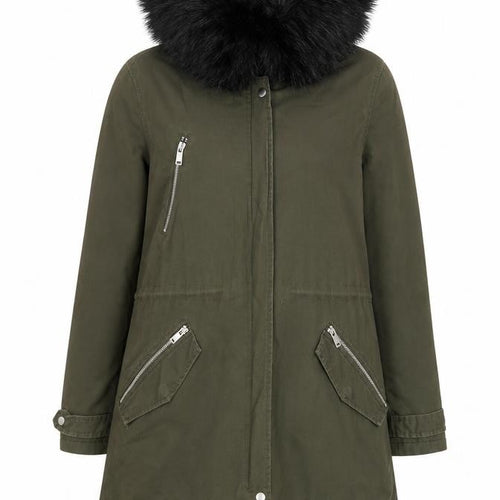 New Look Women's Green Faux Fur Trim Hooded Parka Coat UK 14