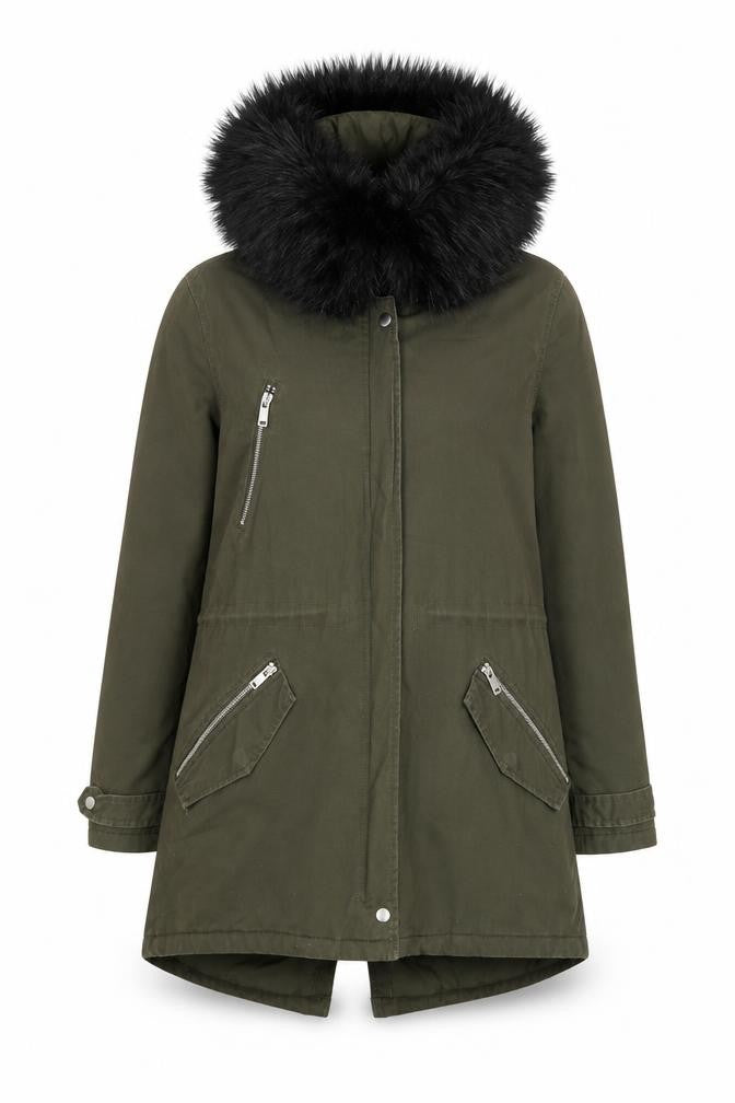 New Look Women's Green Faux Fur Trim Hooded Parka Coat UK 14