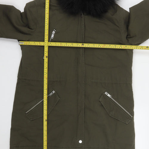 New Look Women's Green Faux Fur Trim Hooded Parka Coat UK 14