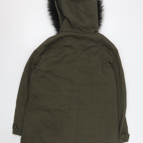 New Look Women's Green Faux Fur Trim Hooded Parka Coat UK 14