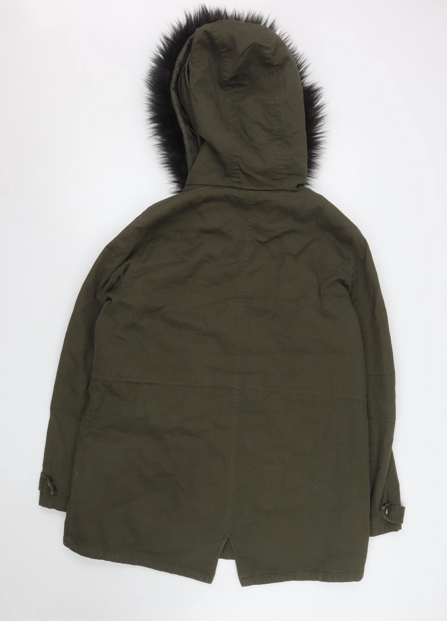 New Look Women's Green Faux Fur Trim Hooded Parka Coat UK 14