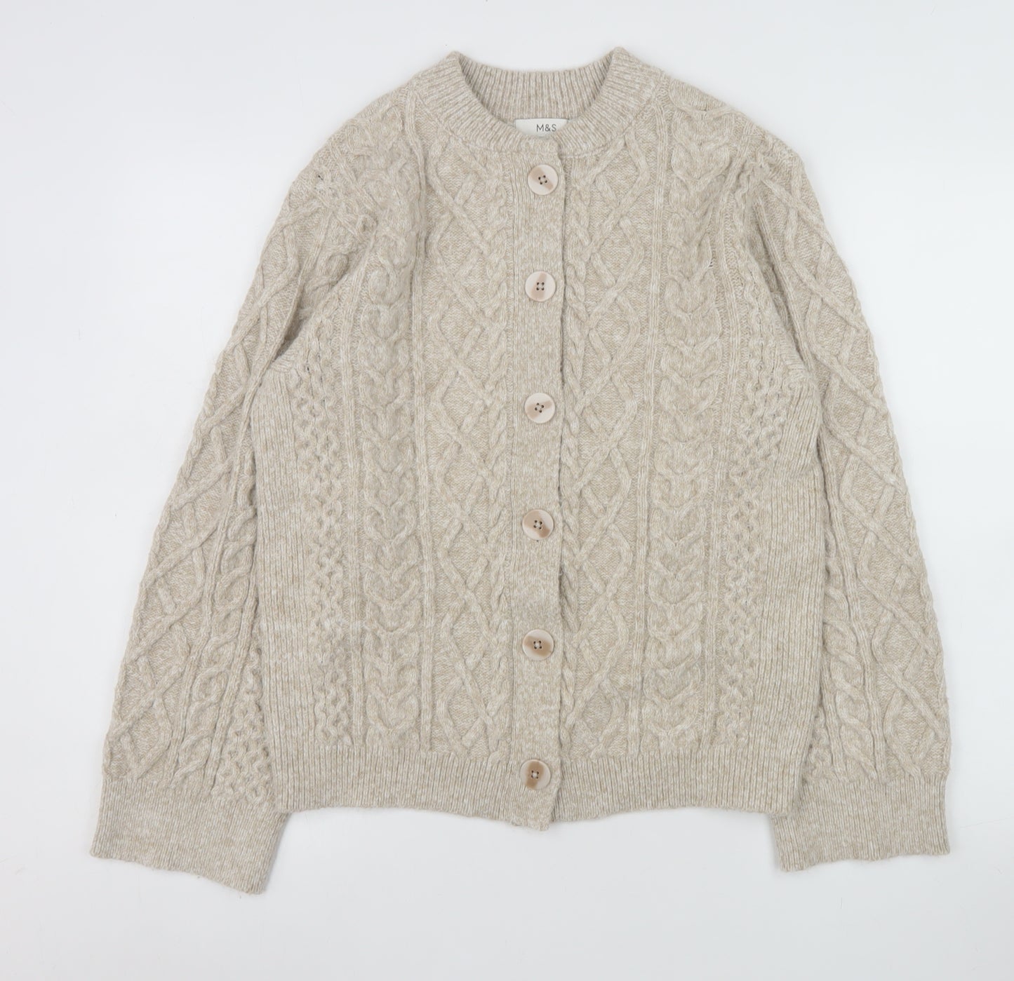 Marks and Spencer Women's Beige Cable Knit Wool Cardigan XS