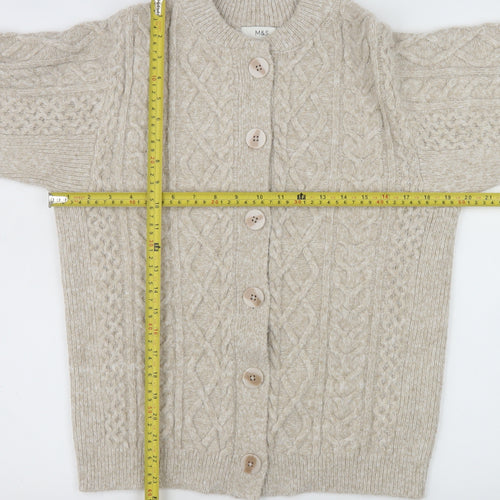 Marks and Spencer Women's Beige Cable Knit Wool Cardigan XS