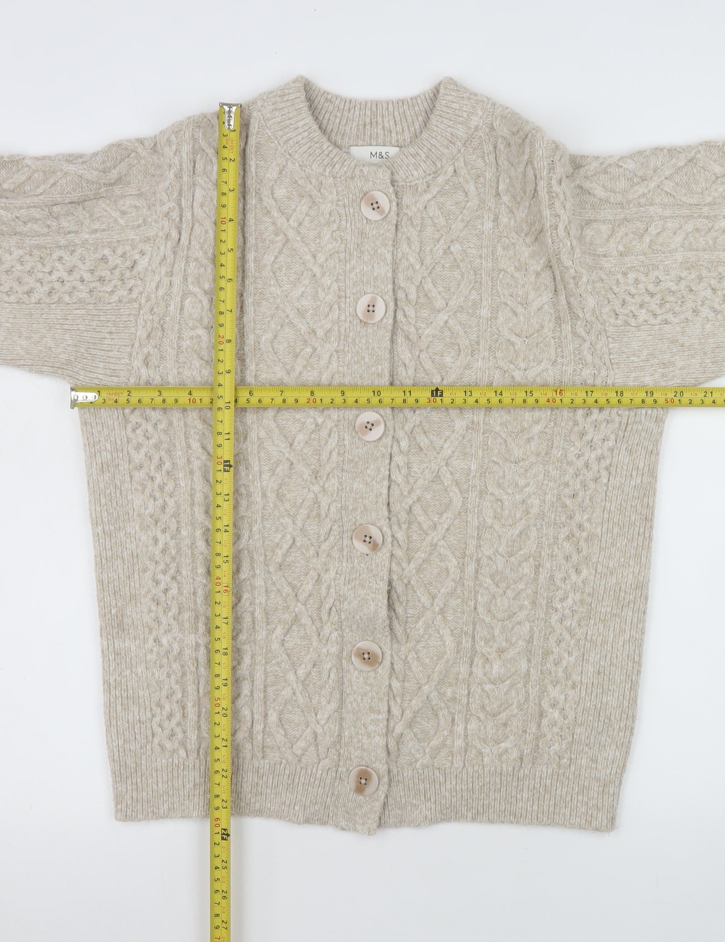 Marks and Spencer Women's Beige Cable Knit Wool Cardigan XS