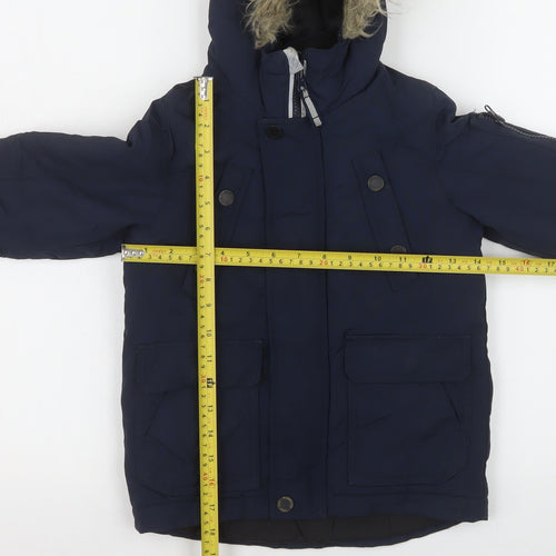 Next Boys Blue Hooded Faux Fur Trim Parka Coat 3 Years