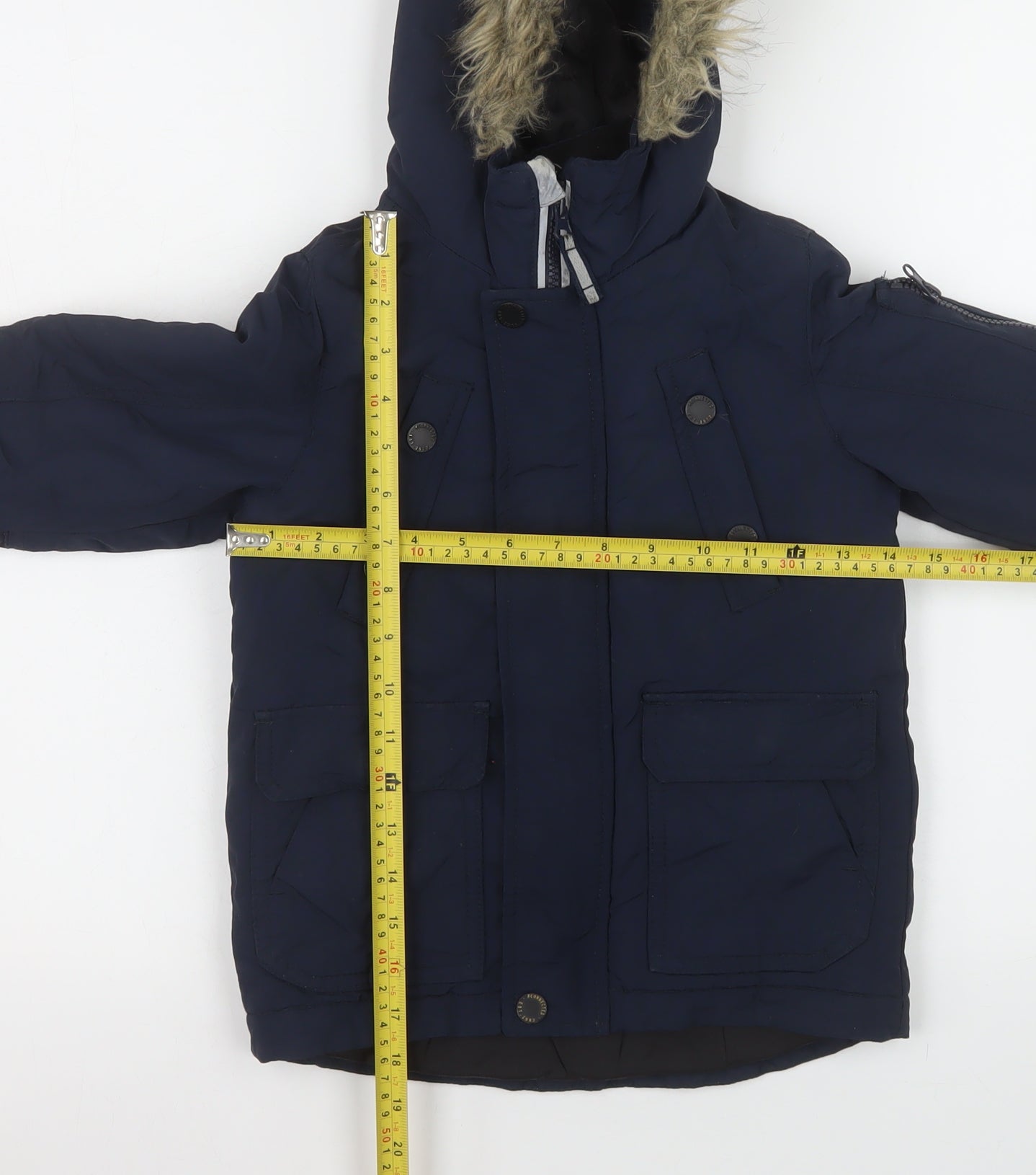 Next Boys Blue Hooded Faux Fur Trim Parka Coat 3 Years