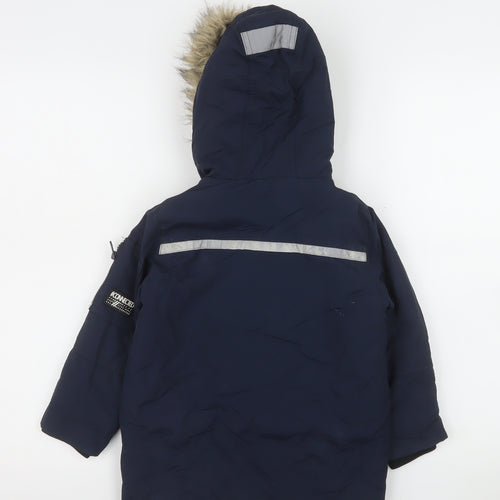 Next Boys Blue Hooded Faux Fur Trim Parka Coat 3 Years