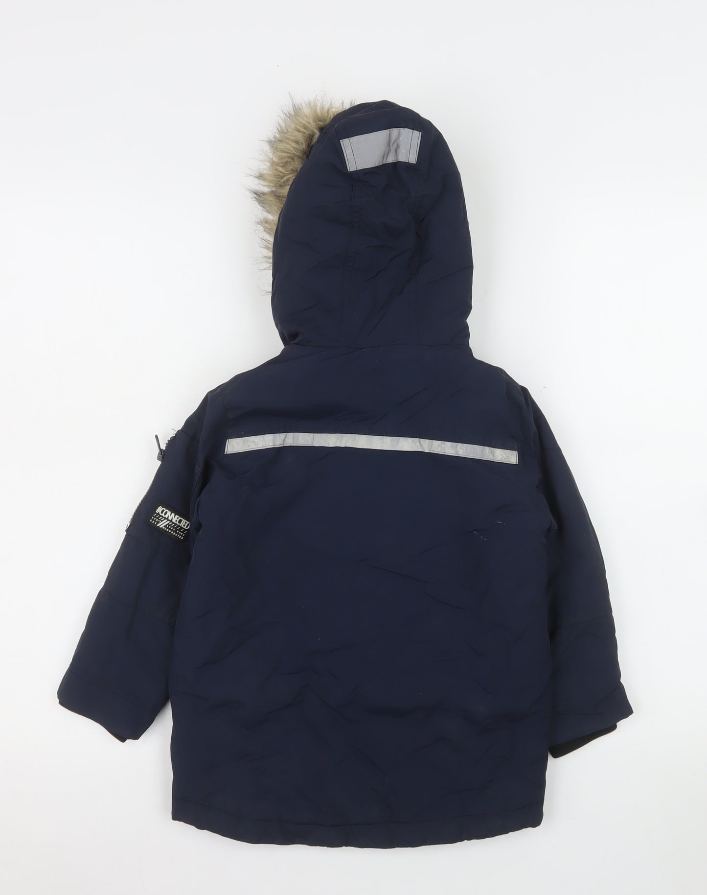 Next Boys Blue Hooded Faux Fur Trim Parka Coat 3 Years