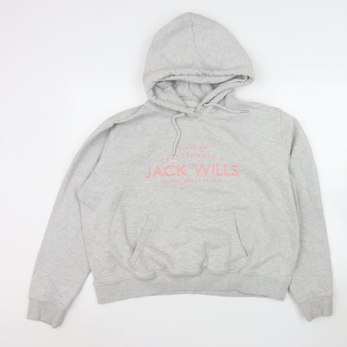 Jack Wills Women Grey Hooded Pullover Hoodie Size 18 Cotton Blend