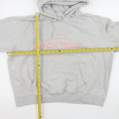 Jack Wills Women Grey Hooded Pullover Hoodie Size 18 Cotton Blend