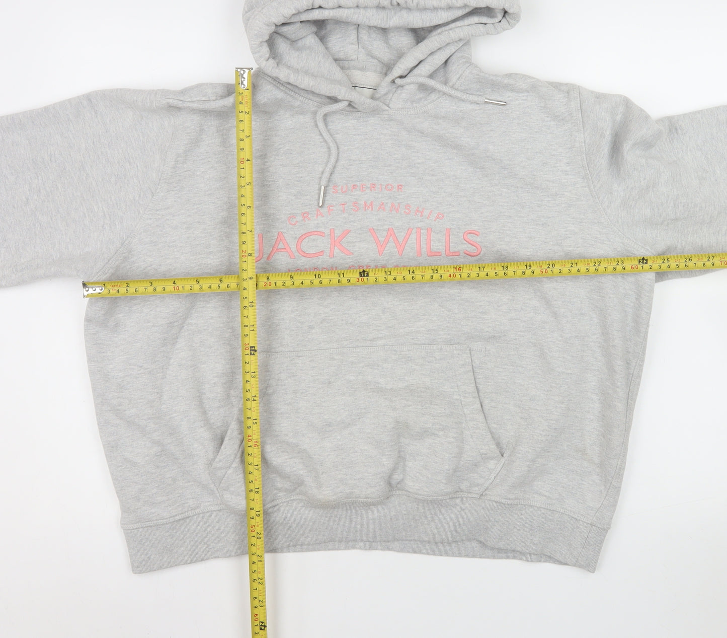 Jack Wills Women Grey Hooded Pullover Hoodie Size 18 Cotton Blend