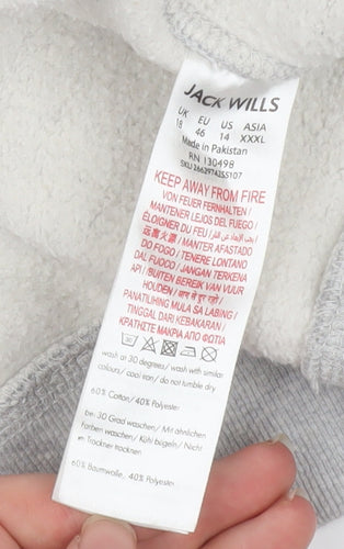 Jack Wills Women Grey Hooded Pullover Hoodie Size 18 Cotton Blend