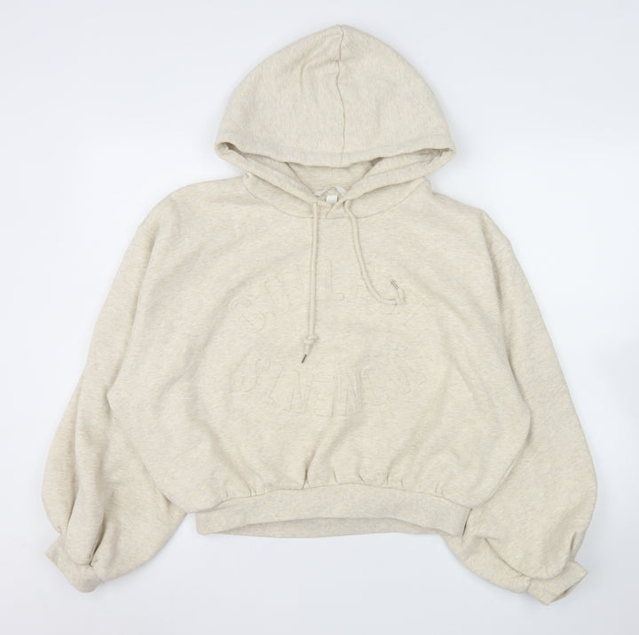 H&M Women’s Beige Pullover Hoodie Medium 60% Cotton Relaxed Fit