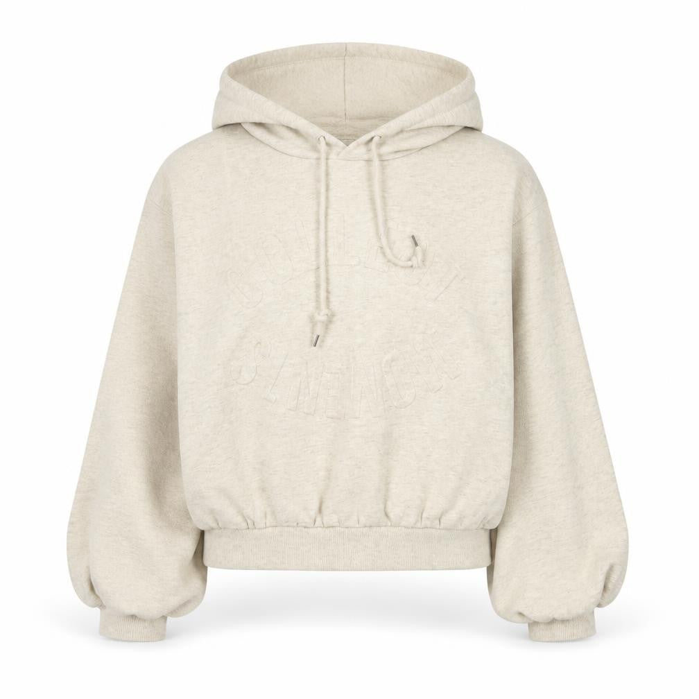 Front view of H&M Women’s Beige Pullover Hoodie Medium 60% Cotton Relaxed Fit