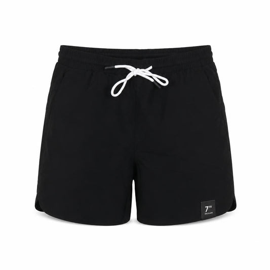 Front view of No Boundaries Men's Black XS Swim Shorts Elastic Waist 7in Quick Dry